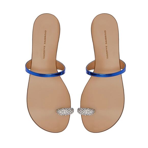 Giuseppe Zanotti Swarovski Crystal-Embellished Toe Ring Metallic Leather Sandals - Picture 1 of 9